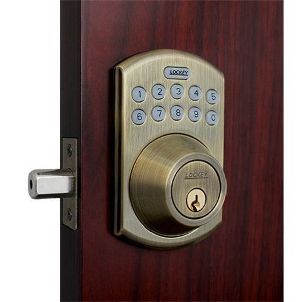 Lockey Electronic Keypad Deadbolt Lock W/ Remote Control Antique Brass E915-WRC-AB